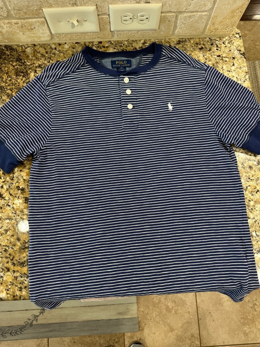 Polo by Ralph Lauren Navy & White Striped Henley Polo Tee